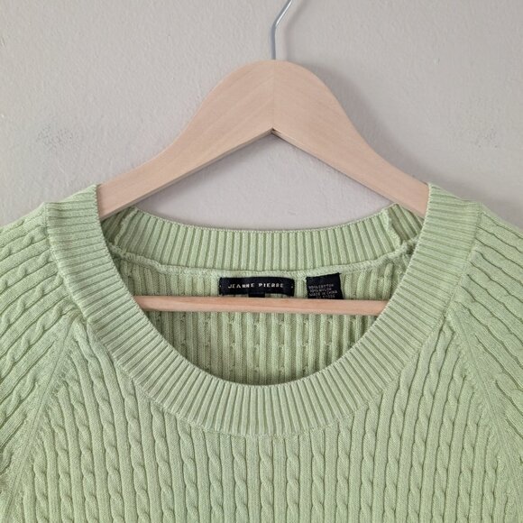 Jeanne Pierre Pistachio Green Short Sleeve Cable Knit Sweater Preppy Twee Size S - Picture 4 of 6